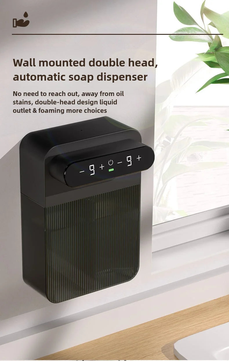 Ecoshyne Dual-Head Touchless Soap Dispenser — Foam & Liquid, Wall-Mountable