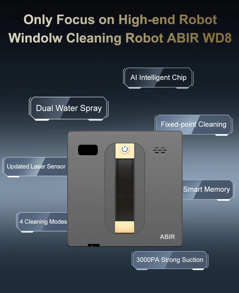 Robot Window Vacuum Cleaner ABIR WD8, Dual Water Spray, AI intelligent Wipping, Updated Laser,Smart Home Glass Wall Washing