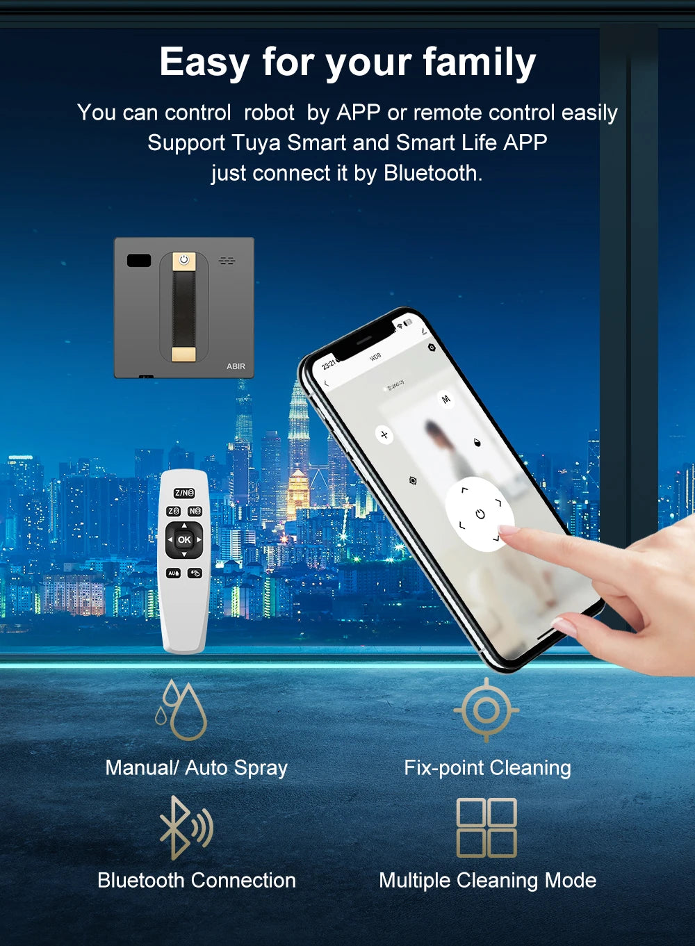 Robot Window Vacuum Cleaner ABIR WD8, Dual Water Spray, AI intelligent Wipping, Updated Laser,Smart Home Glass Wall Washing