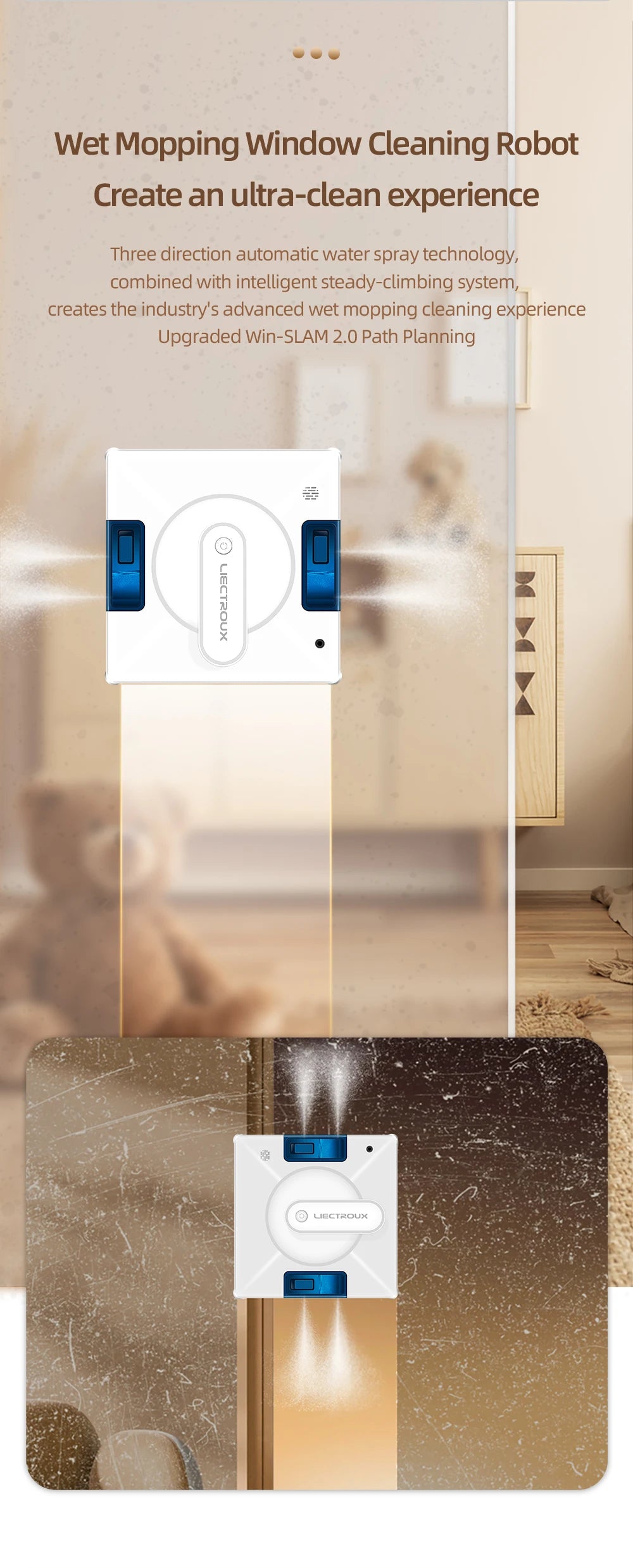 Ecoshyne Window Cleaning Robot — Laser Navigation, 4-Way Spray