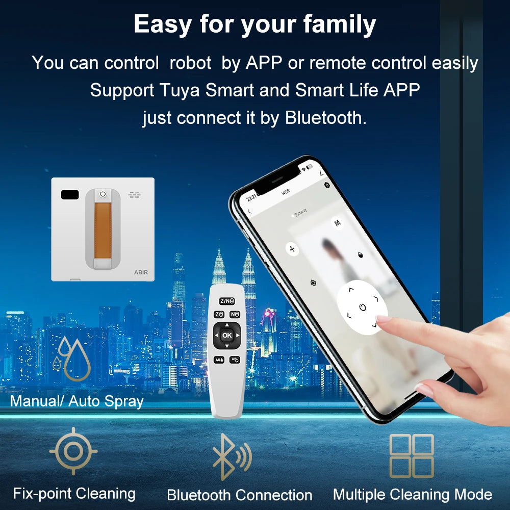Window Cleaning Robot ABIR WD8, Dual Water Spray,Laser Sensor,High Vacuum Suction,Smart Home Glass Wall Wet Dry Cleaning Robot
