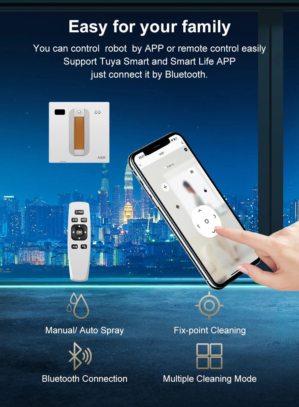 Window Cleaning Robot ABIR WD8, Dual Water Spray,Laser Sensor,High Vacuum Suction,Smart Home Glass Wall Wet Dry Cleaning Robot