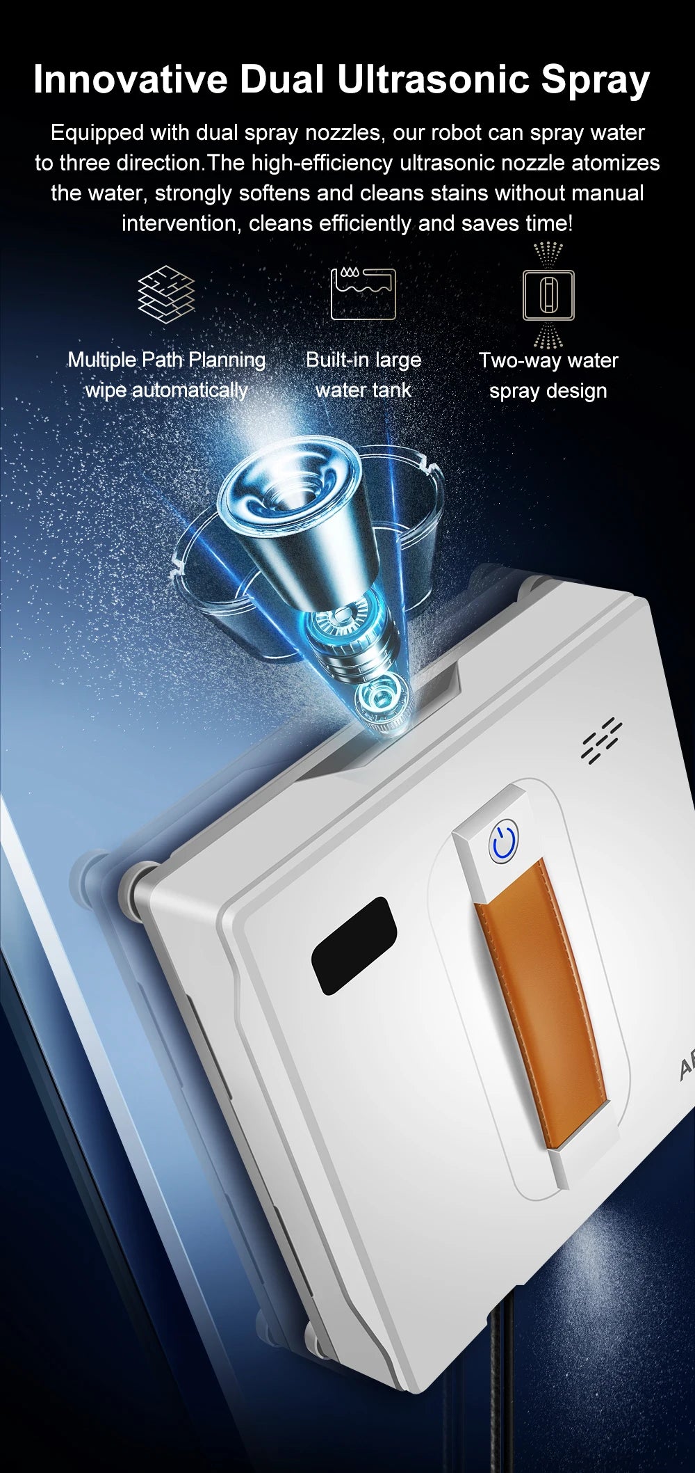 Window Cleaning Robot ABIR WD8, Dual Water Spray,Laser Sensor,High Vacuum Suction,Smart Home Glass Wall Wet Dry Cleaning Robot