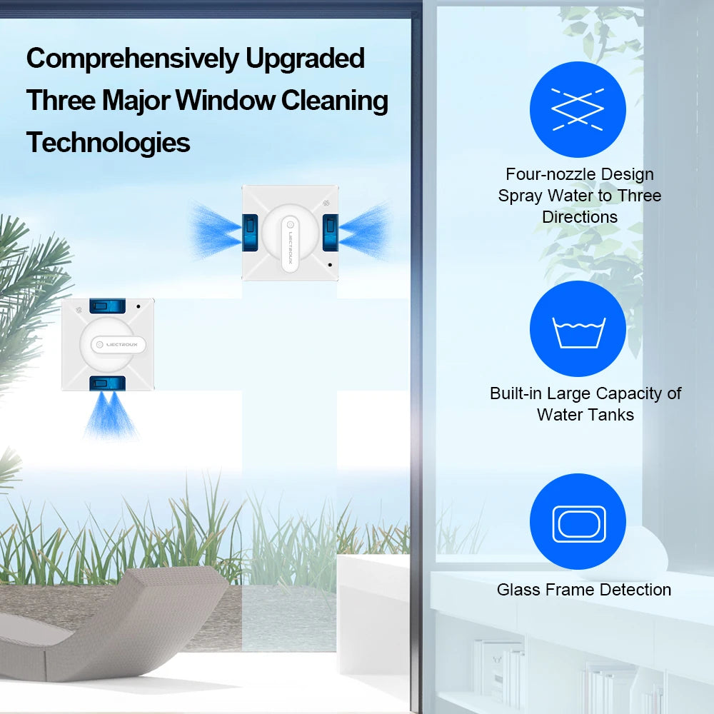 Ecoshyne Window Cleaning Robot — Laser Navigation, 4-Way Spray