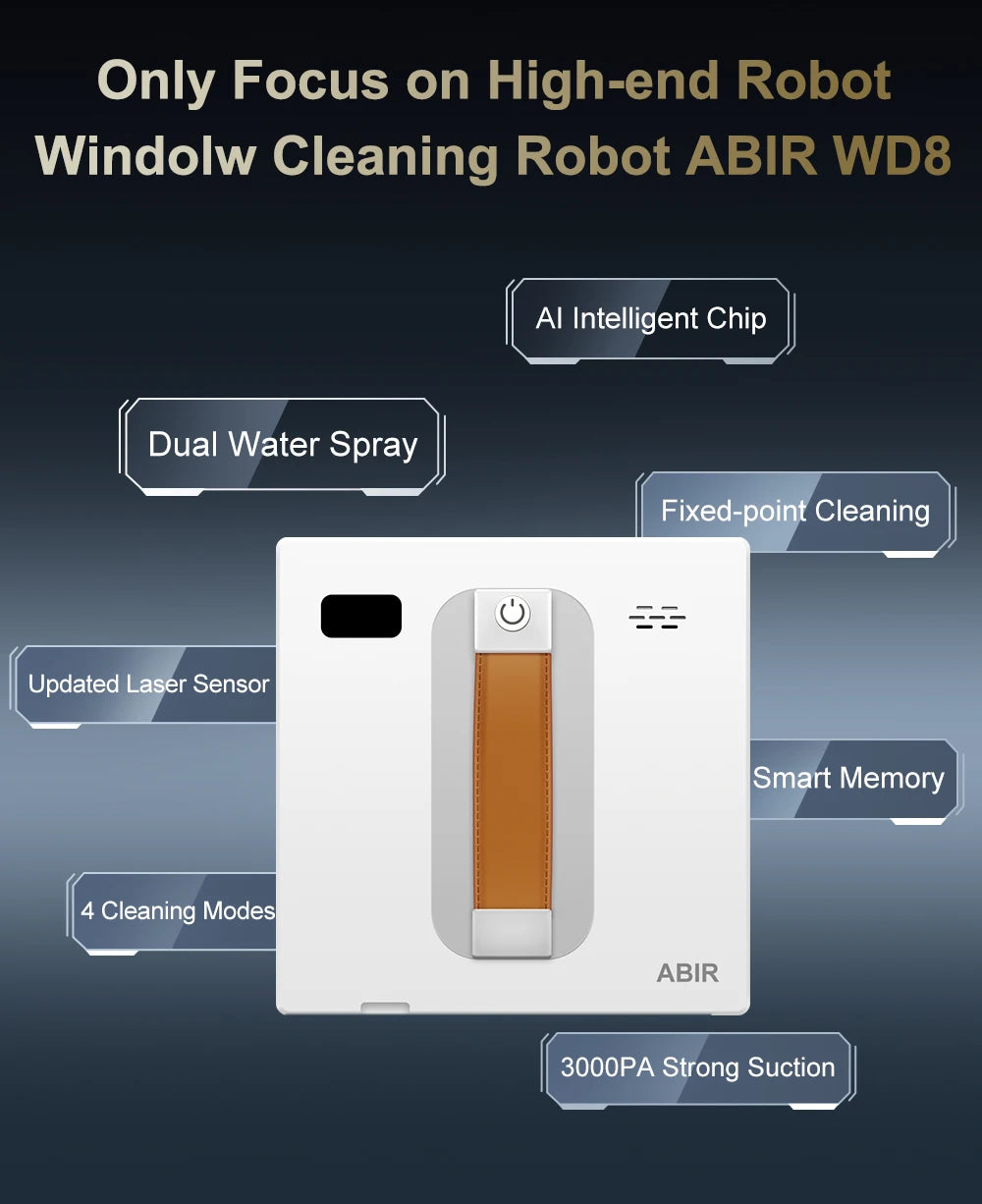 Window Cleaning Robot ABIR WD8, Dual Water Spray,Laser Sensor,High Vacuum Suction,Smart Home Glass Wall Wet Dry Cleaning Robot