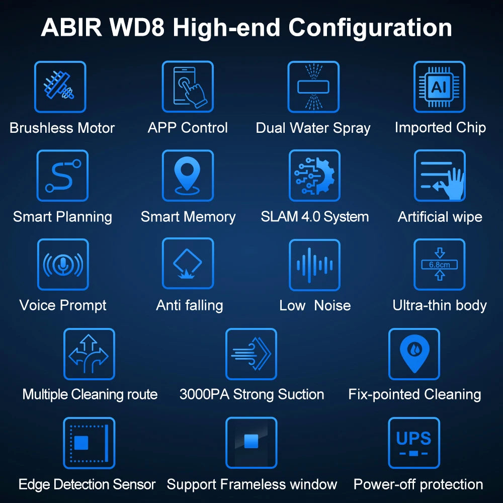 Window Cleaning Robot ABIR WD8, Dual Water Spray,Laser Sensor,High Vacuum Suction,Smart Home Glass Wall Wet Dry Cleaning Robot